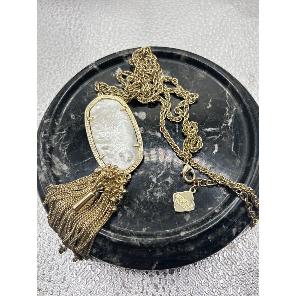 Kendra Scott Gold Long Necklace With Mother-Of-Pearl Pendant & Chain Tassel
